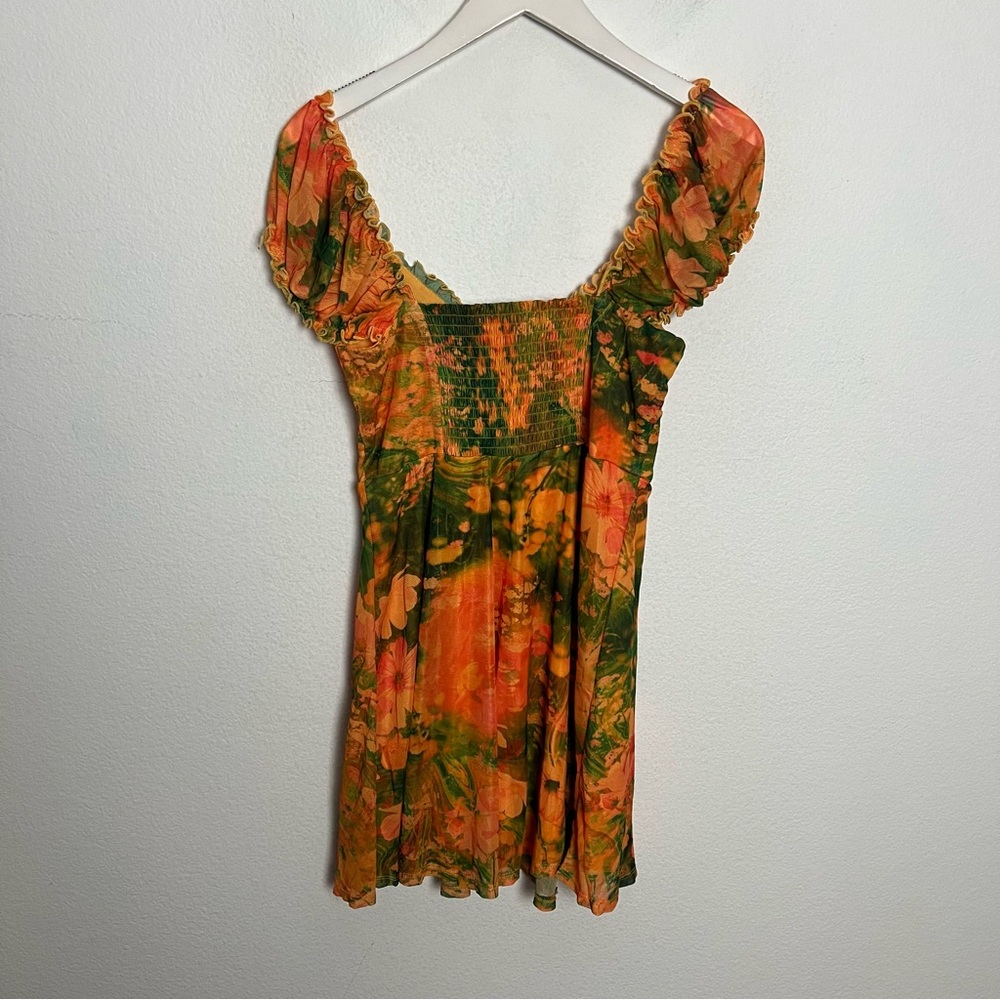 NEW Urban Outfitters Audrey Mesh Babydoll Mini Dress Size Medium Orange Green - Picture 8 of 9